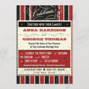 Rustic Poster: Red & Black Personligt bröllp Inbjudningar