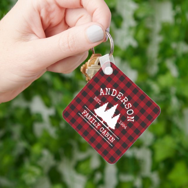 Rustic Pput Family Namn Cabin Square Nyckelring (Hand)