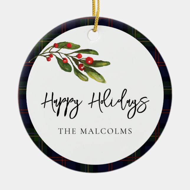 Rustic Pput Family Photo Classic Tartan Julgransprydnad Keramik (Framsidan)