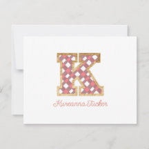 Rustic & Preppy "K" Rosa Gingham på Wood Girly