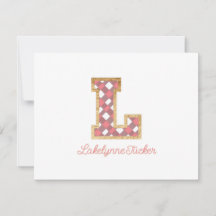 Rustic & Preppy ’L’ Rosa Gingham on Wood Girly