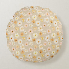 Rustic Pressed Flowers Rund Kudde