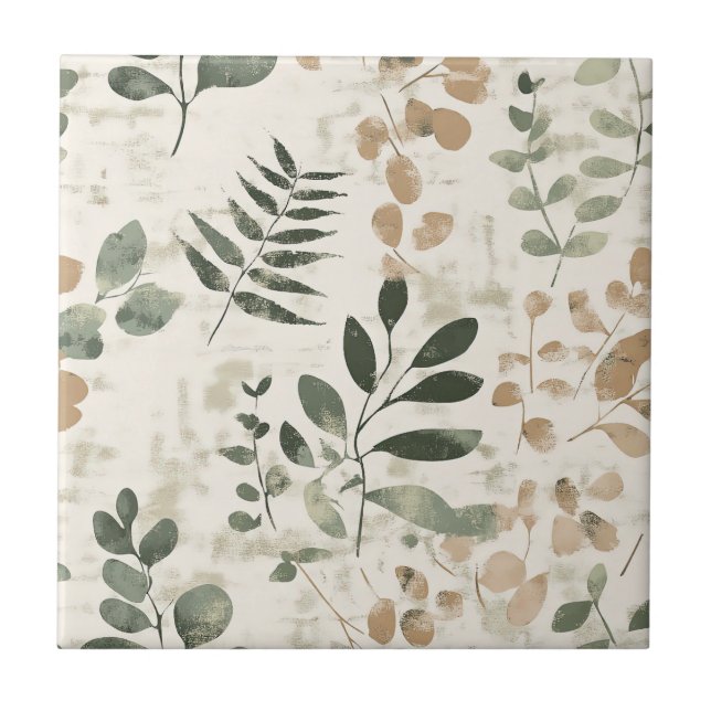 Rustic Pressed Leaves Pattern –Autumn Botanical 15 Kakelplatta (Framsidan)