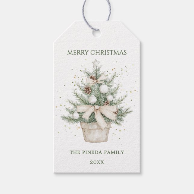 Rustic prickad Julgran i vattenfärg Presentetikett (Framsidan)