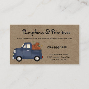 Rustic Primitive Harvest Lastbil med Pumpkins Kraf Visitkort