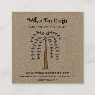 Rustic Primitive Land Kraft Willow Träd Fyrkantigt Visitkort