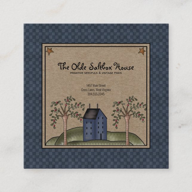 Rustic Primitive Land Saltbox House on Kraft Fyrkantigt Visitkort (Framsida)
