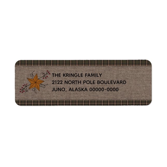 Rustic Primitive Star med Pip Berries-etikett Returadress Etikett (Framsidan)