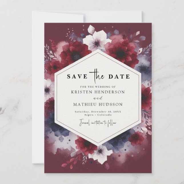 Rustic Printable Burgundy Spara Datumet (Framsida)