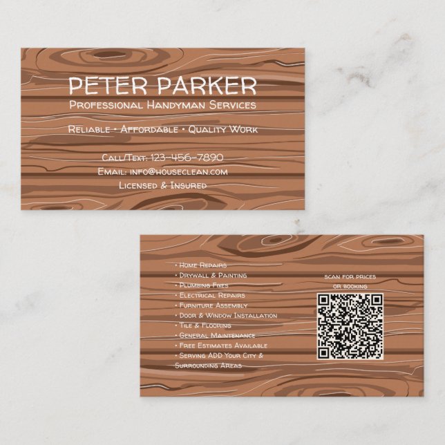 Rustic Professional Contractor Card with QR Code Visitkort (Fram/baksida)