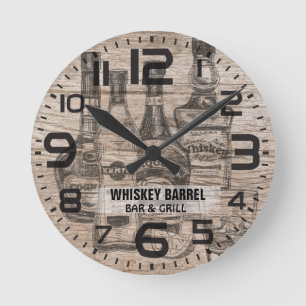 Rustic Pub och Grill Business Wall Clock Rund Klocka