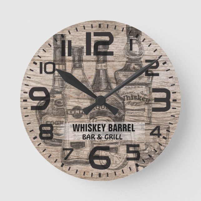 Rustic Pub och Grill Business Wall Clock Rund Klocka (Framsida)