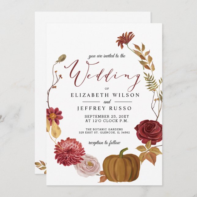 Rustic Pumpkin Autumn Fall Wedding Inbjudningar (Fram/baksida)