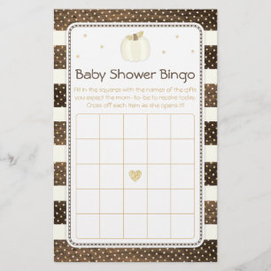 Rustic Pumpkin Baby Shower Bingo Game, Ivory Guld Flygblad