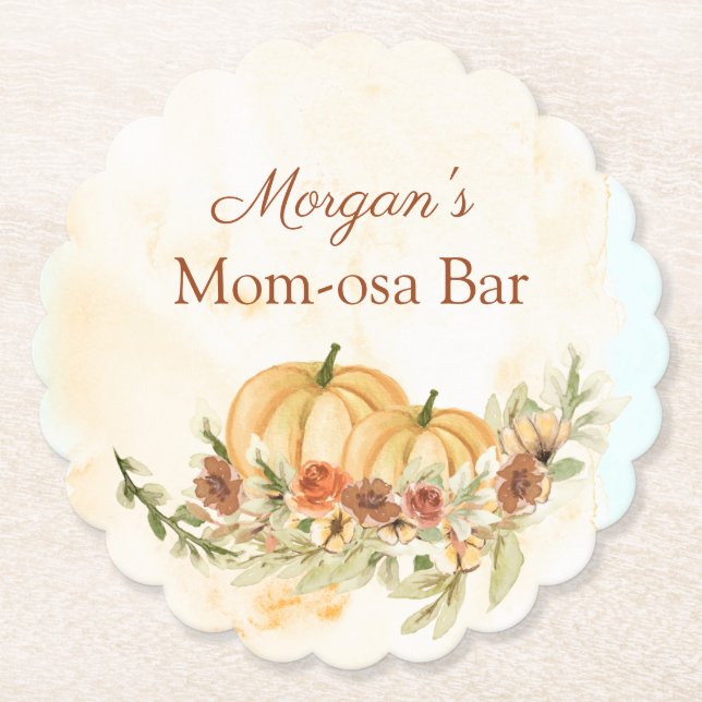 Rustic Pumpkin Baby Shower Mamma-mosa Underlägg Papper (Framsida)