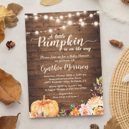 Rustic Pumpkin Baby Shower String Ljus Blommigt Inbjudningar
