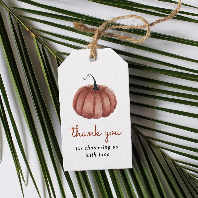 Rustic Pumpkin Baby Shower Tack Presentetikett (Skapare uppladdad)