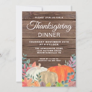Rustic Pumpkin Barn Wood Thanksgiving Middag Inbjudningar