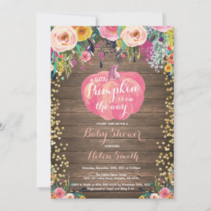 Rustic Pumpkin Blommigt Baby Shower-inbjudan för f Inbjudningar