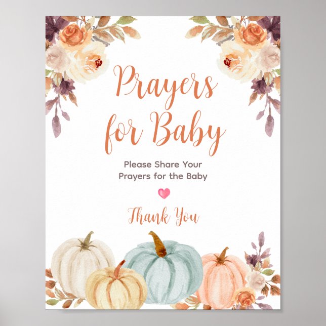 Rustic Pumpkin Blommigt Prayers for Baby Sign Poster (Framsidan)