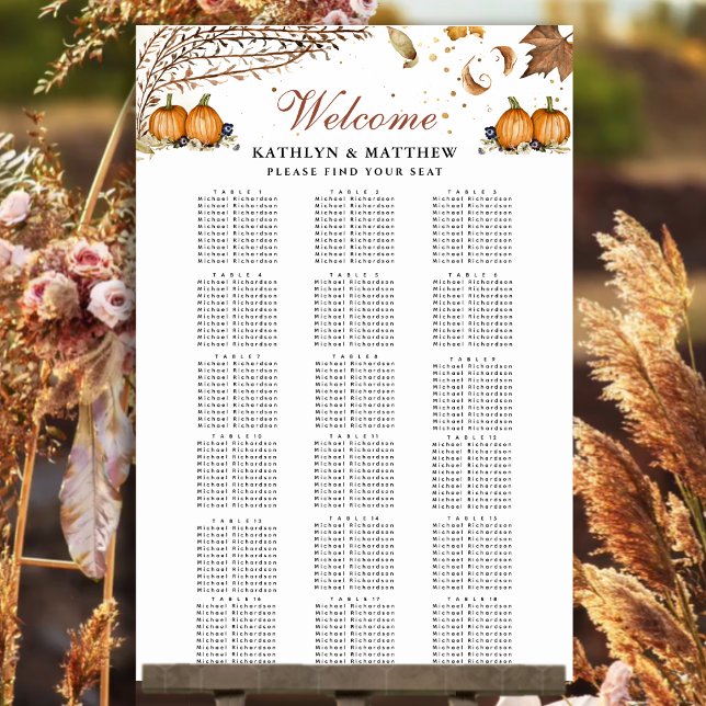 Rustic Pumpkin Botanical Bröllop 18 Bord Poster (Skapare uppladdad)