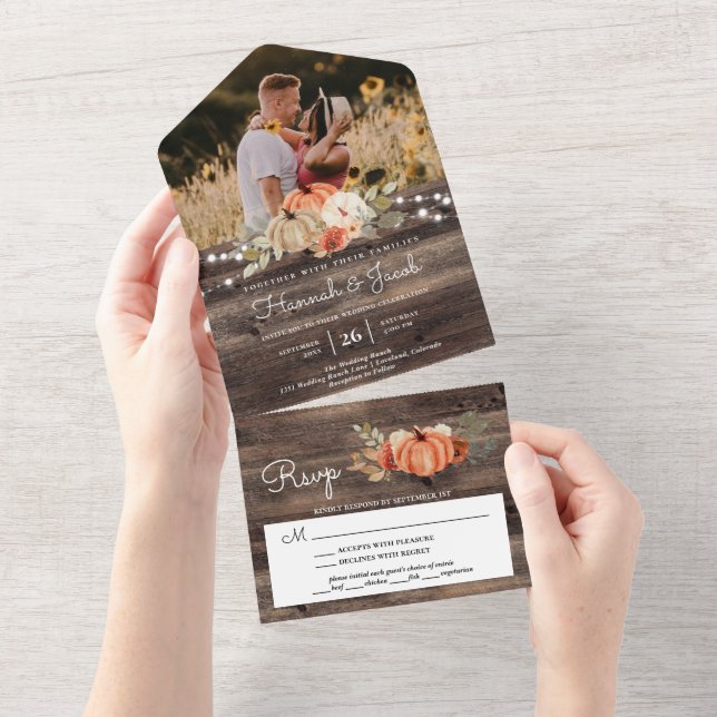 Rustic Pumpkin Fall Barn Wood Photo Bröllop (Avrivbar del)