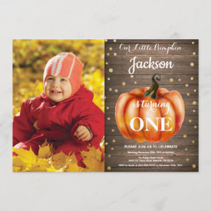Rustic Pumpkin Fall Birthday Inbjudan Guld
