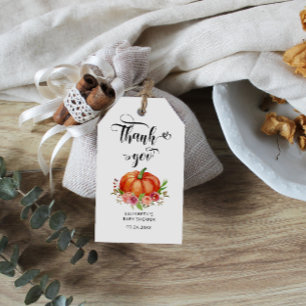 Rustic Pumpkin Fall Blommigt Baby Shower Tack Presentetikett