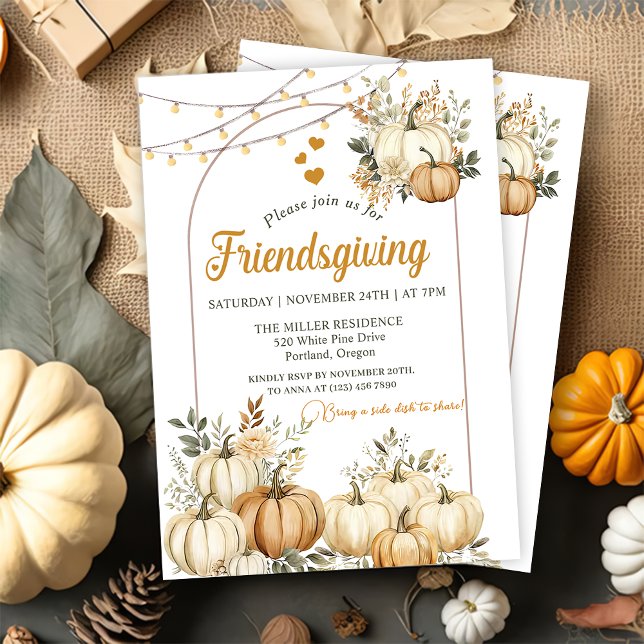 Rustic Pumpkin Fall Blommigt Friendsgiving Inbjudningar (Skapare uppladdad)