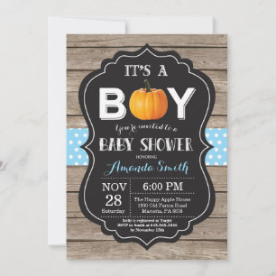 Rustic Pumpkin Fall Blue Baby Shower-inbjudan Inbjudningar