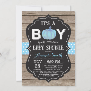 Rustic Pumpkin Fall Blue Baby Shower-inbjudan Inbjudningar