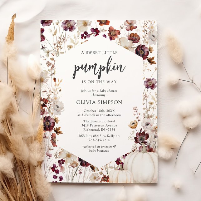Rustic Pumpkin Fall Wildblomma Baby Shower Inbjudningar (Skapare uppladdad)
