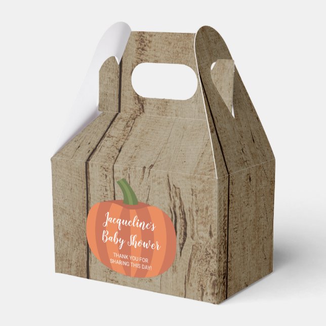 Rustic Pumpkin Faux Wood Fall Baby Shower Presentaskar (Framsidan Sidan)