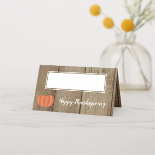 Rustic Pumpkin Faux Wood Fall Happy thanksgiving Placeringskort