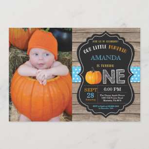 Rustic Pumpkin First Birthday Inbjudan Blue