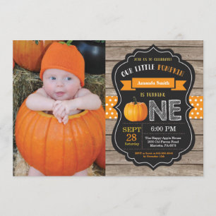 Rustic Pumpkin First Birthday-inbjudan, Orange Inbjudningar