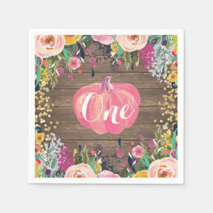 Rustic Pumpkin First Birthday Rosa och Guld Pappersservett