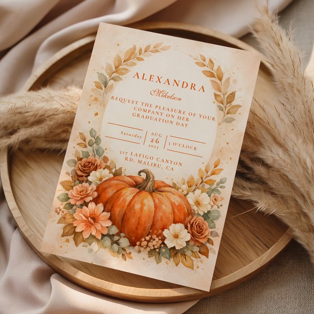 Rustic Pumpkin Floral Fall Graduation Inbjudningar (Skapare uppladdad)