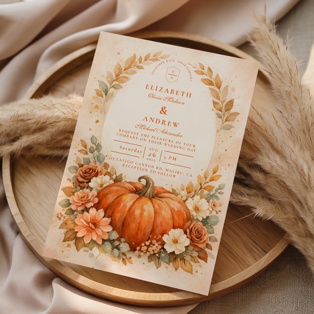 Rustic Pumpkin Floral Fall Wedding Inbjudningar (Skapare uppladdad)