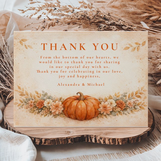 Rustic Pumpkin Floral Fall Wedding Tack Kort (Skapare uppladdad)