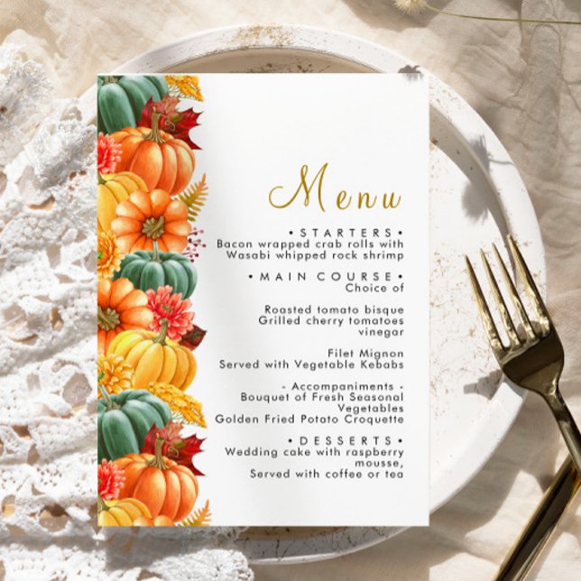 Rustic Pumpkin & Flowers Bröllop Menu Meny (Skapare uppladdad)