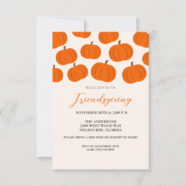 Rustic Pumpkin Friendsgiving Party Inbjudningar (Framsida)