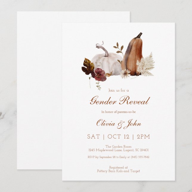 Rustic Pumpkin Gender Reveal-inbjudan Tack Kort (Fram/baksida)