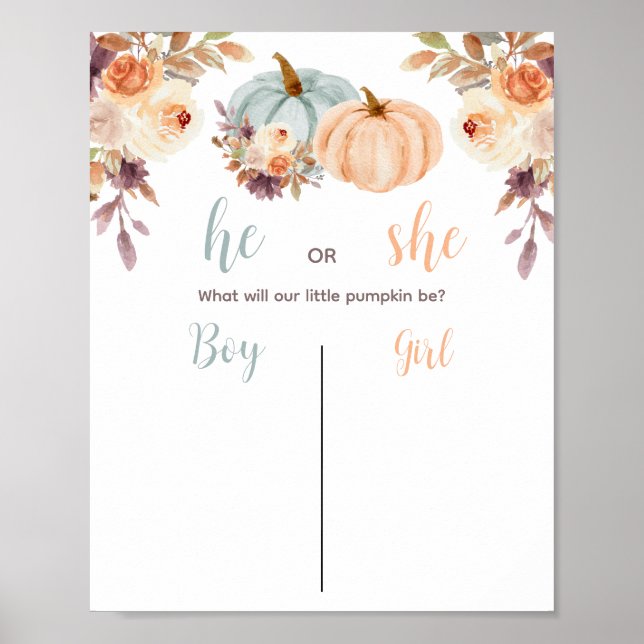 Rustic Pumpkin Gender Reveal Voting Board Poster (Framsidan)