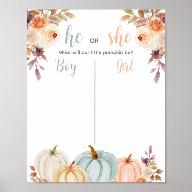 Rustic Pumpkin Gender Reveal Voting Board Poster (Framsidan)