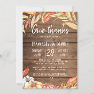 Rustic Pumpkin Golden Foliage Thanksgiving Dinner Inbjudningar