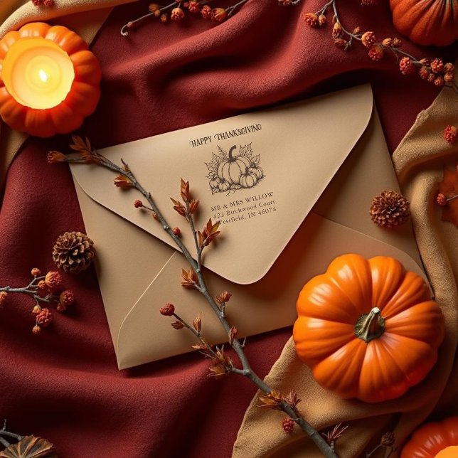 Rustic Pumpkin Harvest Arrangement Fall Stämpel (Rustic Pumpkin Harvest Arrangement Fall Return Address Rubber Stamps Thanksgiving Design.)