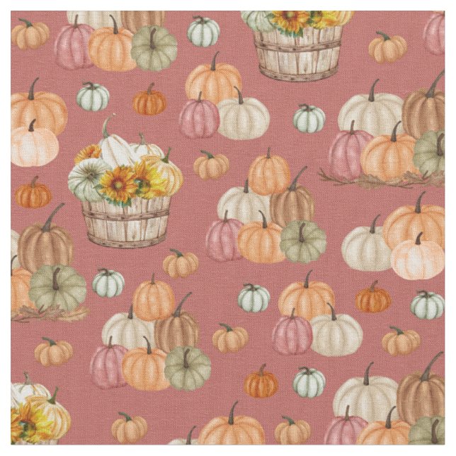 Rustic Pumpkin Harvest på Mörk Coral Rosa Tyg (Närbild)