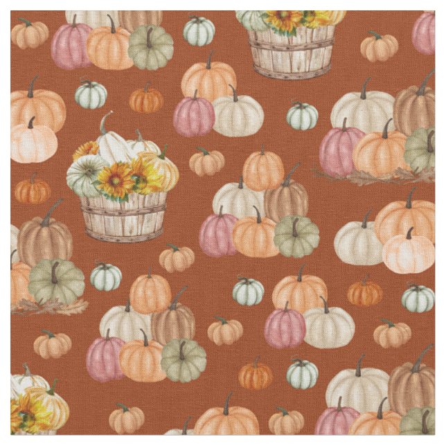 Rustic Pumpkin Harvest på Mörk Red Orange Tyg (Närbild)