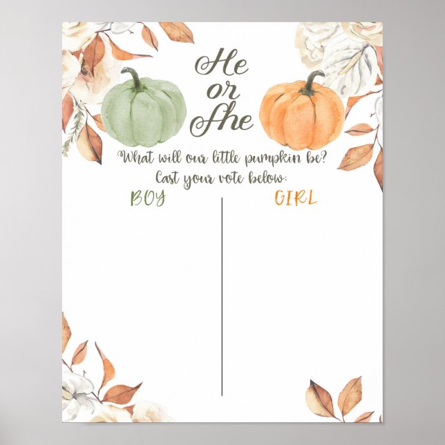 Rustic Pumpkin HE eller SHE Voting Board Poster (Framsidan)